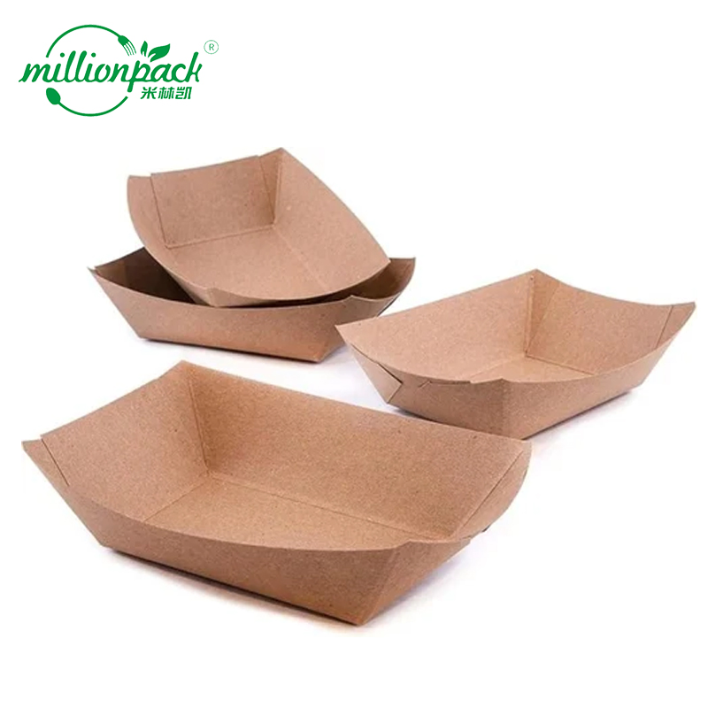 Kraft Boat Tray for BBQ Ribs and Street Meals Sturdy Heat Resistant Food Service