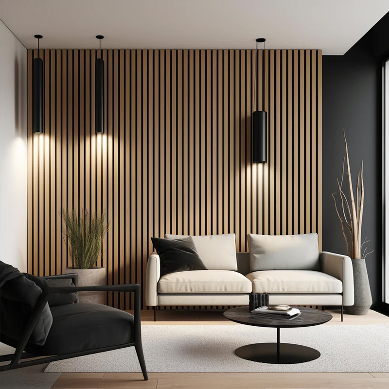 Eco-Friendly Slat Wood Panel Akupanel Veneer Pet MDF Acoustic Panel