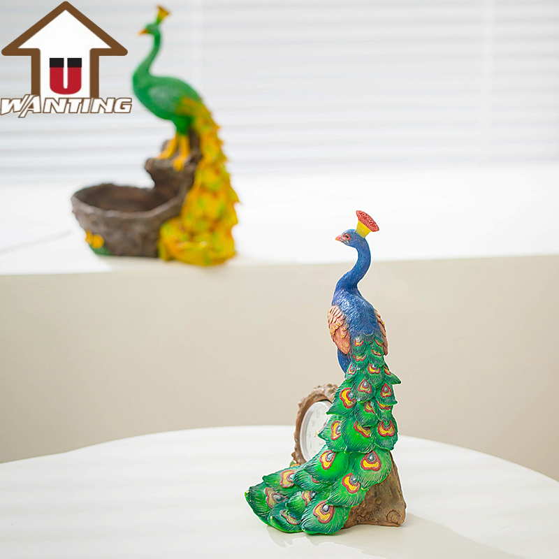 Peacock Custom Home Decor Wine Rack Ornament Desktop Clock Decoration Art Gift