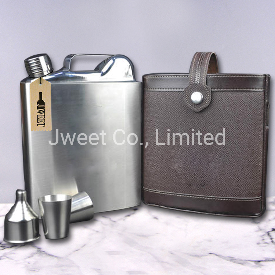 Leather Cover Personalized Logo Whiskey Hip Flask with Funnel