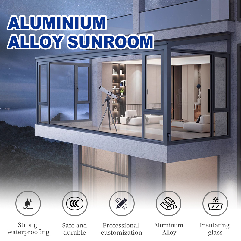 Glass Room Aluminum Glass Room with Retractable Tempered Roof for Patio Garden Balcony Sunroom
