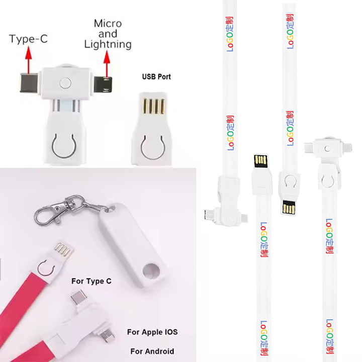 3 in 1 Type C Lanyard Charging Cable ID Badge Holder Strap USB Charge Cable for Phone