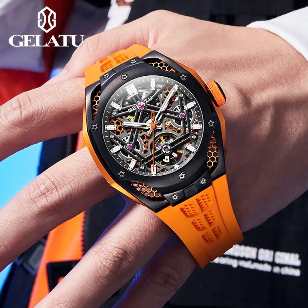 Factory OEM ODM Fast Dropship Factory Gift Watches OEM Stock Gelatu 6008 Watch Fully Automatic Mechanical Waterproof Men Watch