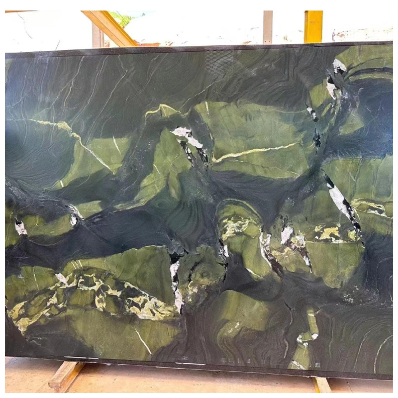Brazilian Dark Green Avocatus Quartzite Leathered Slabs for Countertops and Tables