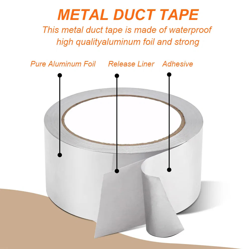 Insulation Adhesive Metal High Temperature Heavy Duty Silver Aluminum Foil Tape for Ductwork, Dryer Vent, HVAC