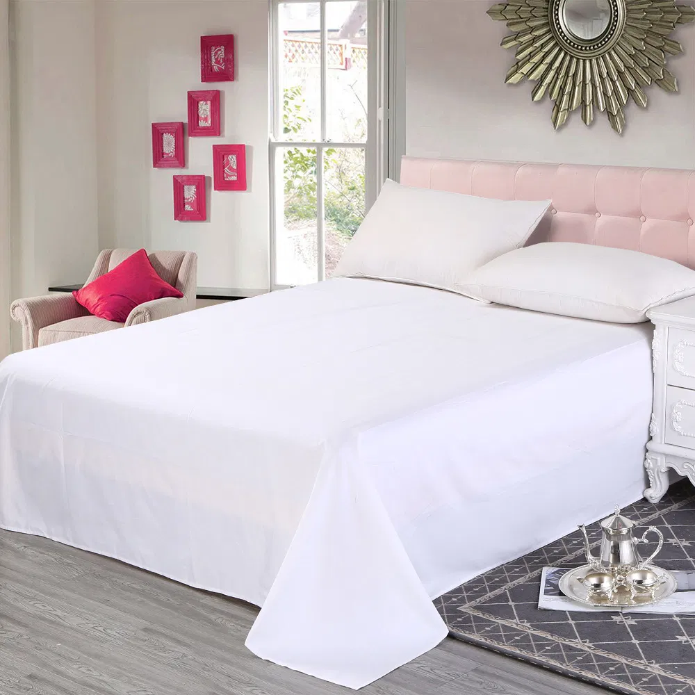 Luxury Hotel Quality Flat Fitted Sheet Bedding Set Poly Cotton Satin Stripe