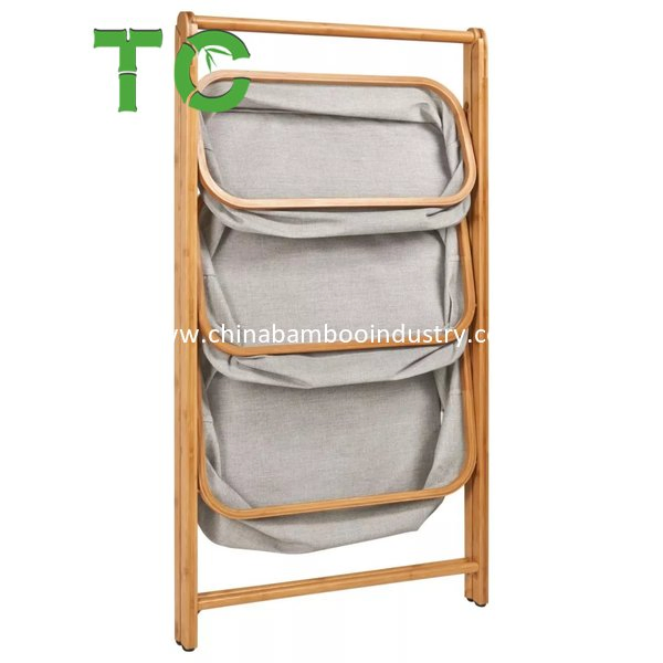 3-Tier Foldable Bamboo Laundry Basket Laundry Basket with Shelf Laundry Hamper Sorter Bathroom Storage Rack Laundry Storage Basket Laundry Hamper Basket