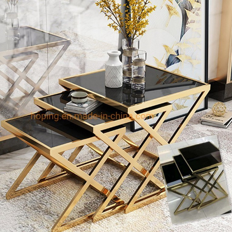 Black Color Z Shape Shop Retail Display Table 3 PCS One Set Stackable Coffee Table