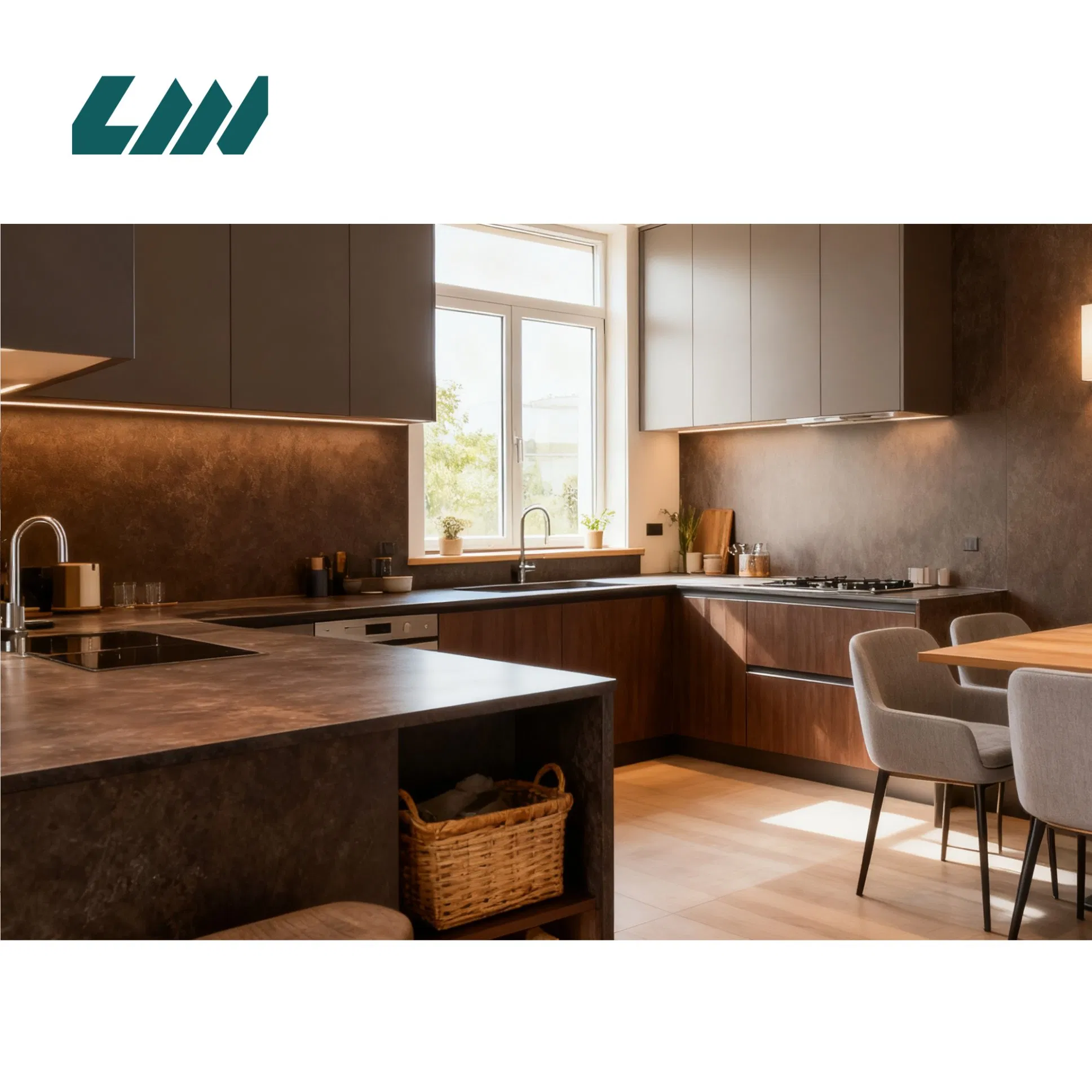 White Quartz Countertop, Engineered for Compatibility with Wooden Kitchen Islands