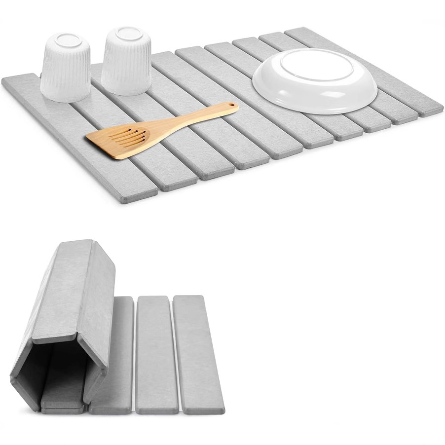 Large Stone Dish Drying Stone Mat Collapsible Diatomaceous Earth Absorbent Tray Quick Kitchen Rack Pad for Table Drying Diatomaceous Earth Bath Mats