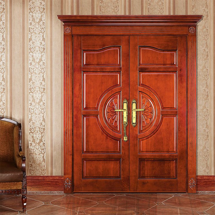 Outdoor Modern Double Solid Wood Door Design Exterior Security Wooden Main Entrance Doors