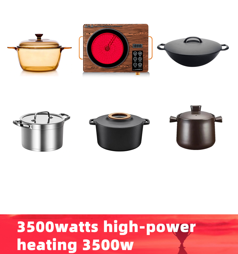 Wood Grain Infrared Cooker with Touch Panel, 2200W/3500W, Portable Crystal Glass Electric Stove