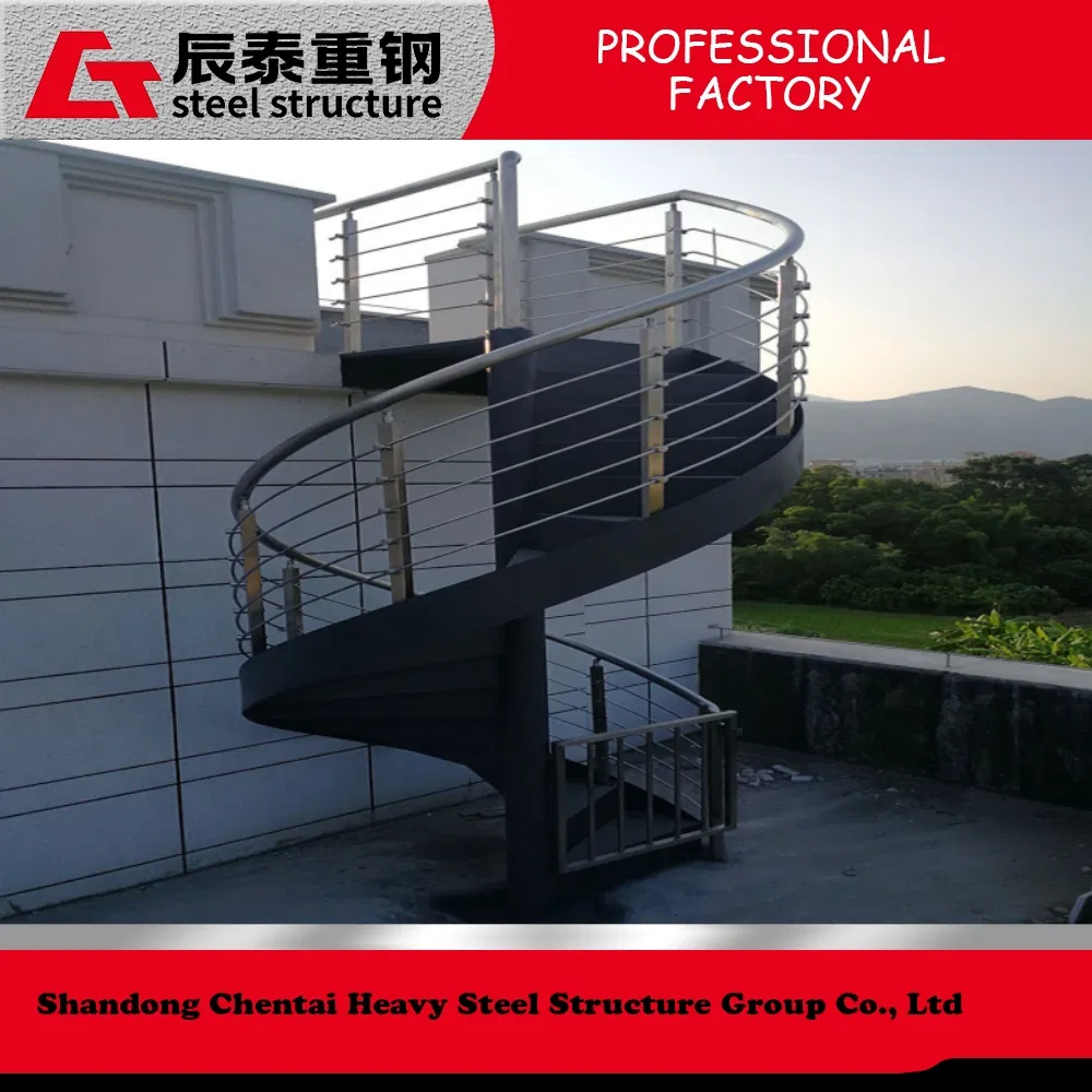 Building Material Steel Structure Staircase Fire Escape Stair with Metal Balustrade