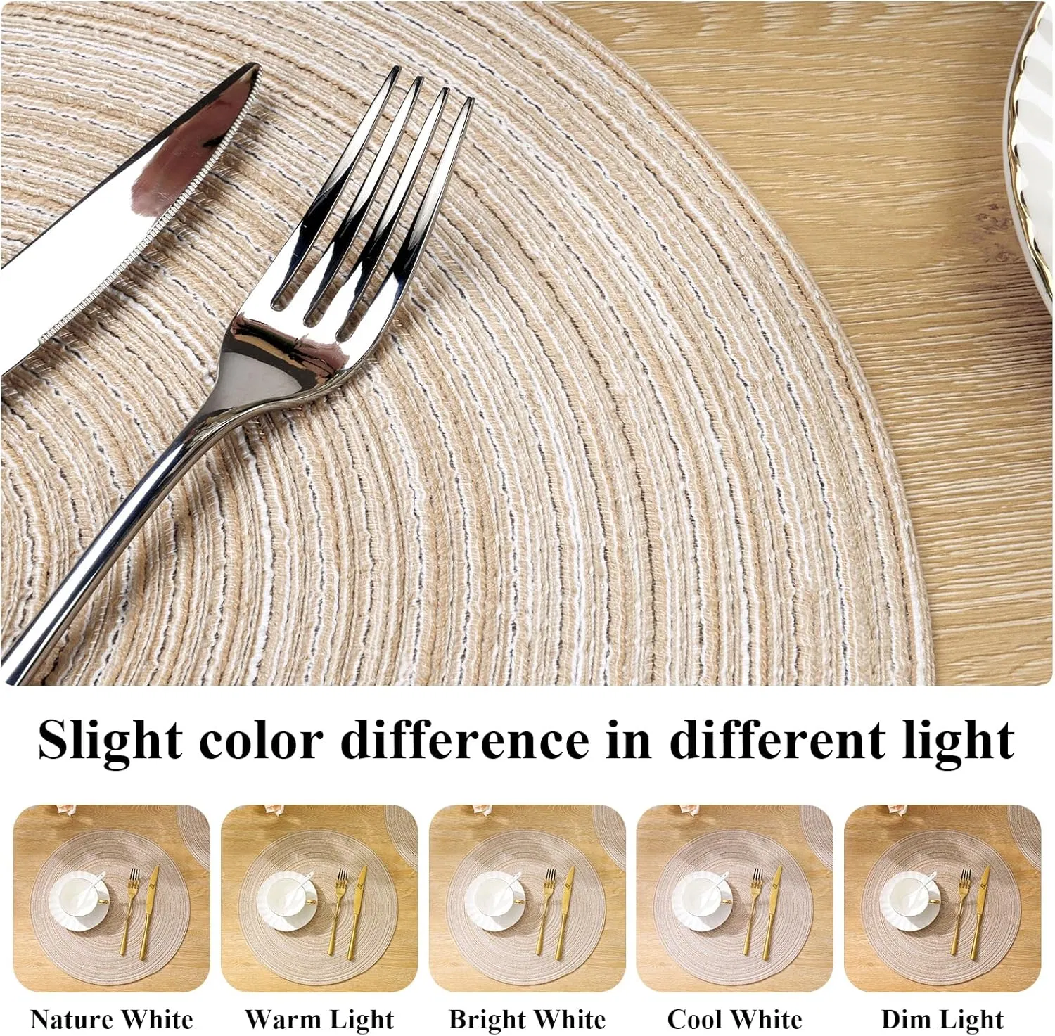 15 Inch Round Braided Non Slip Heat Resistant Washable Cotton Polyester Placemat