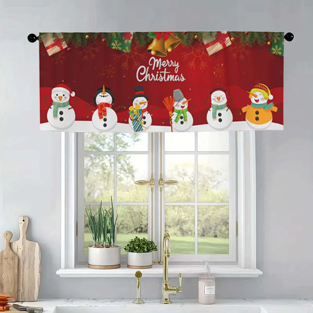 Christmas Decorations, Holiday Parties, Santa Claus Curtains, Short Curtains, Kitchen Blackout Window Curtains