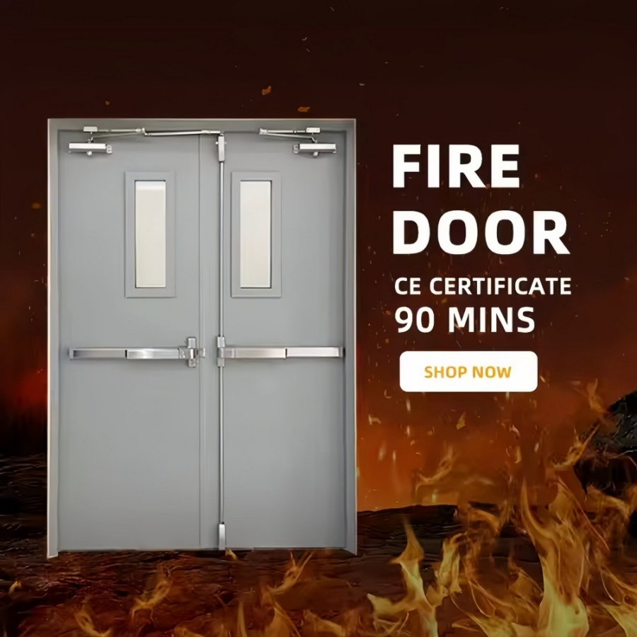 Extrior Flush Swing UL Certified Main Entrance Front Gate Security Safety Fire Rated Fireproof Fire Glazed Metal Exit Fire Rated Door