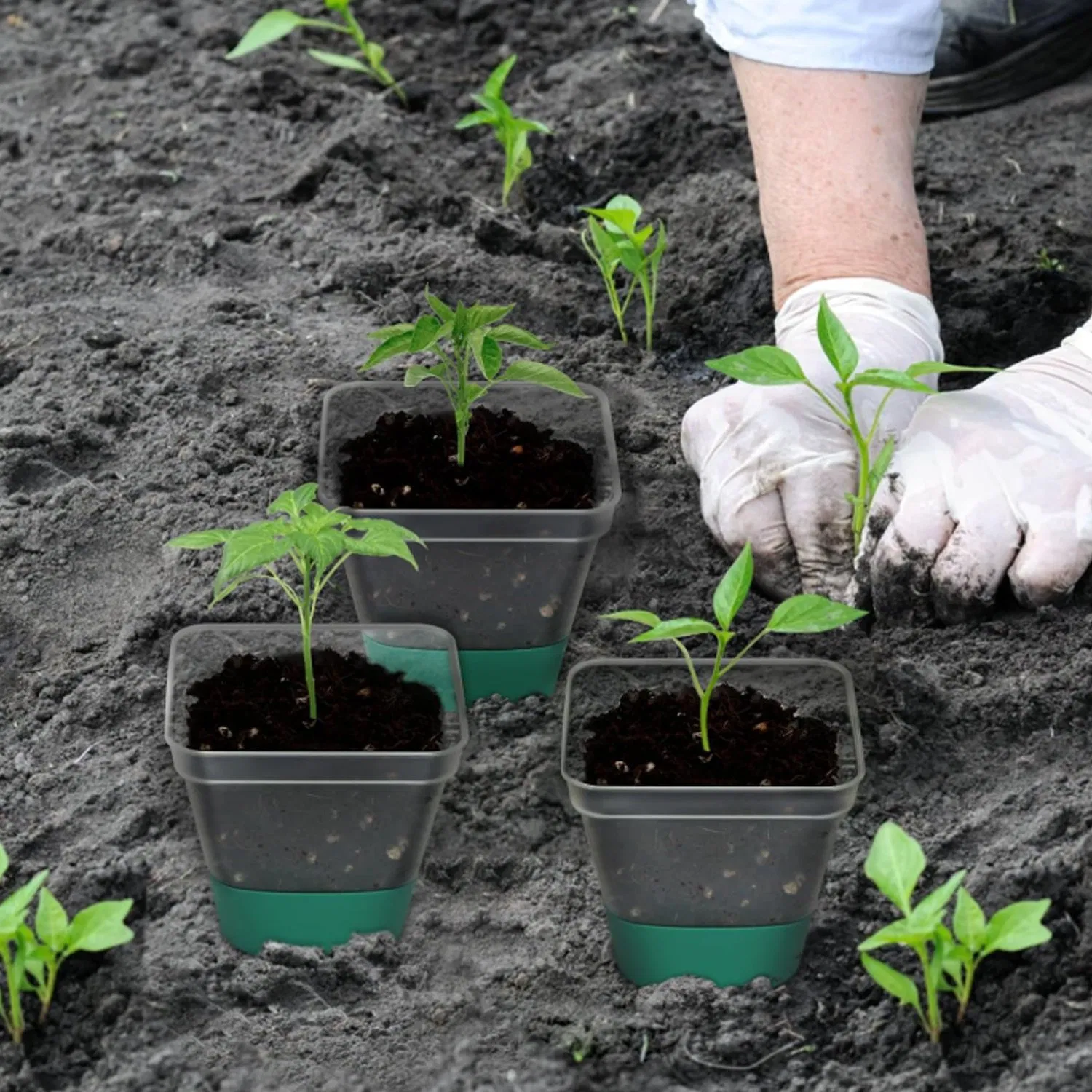 Square Plant Pots Dark Green Bottom Nursery Tray Reusable Breathable Seed Starter Containers