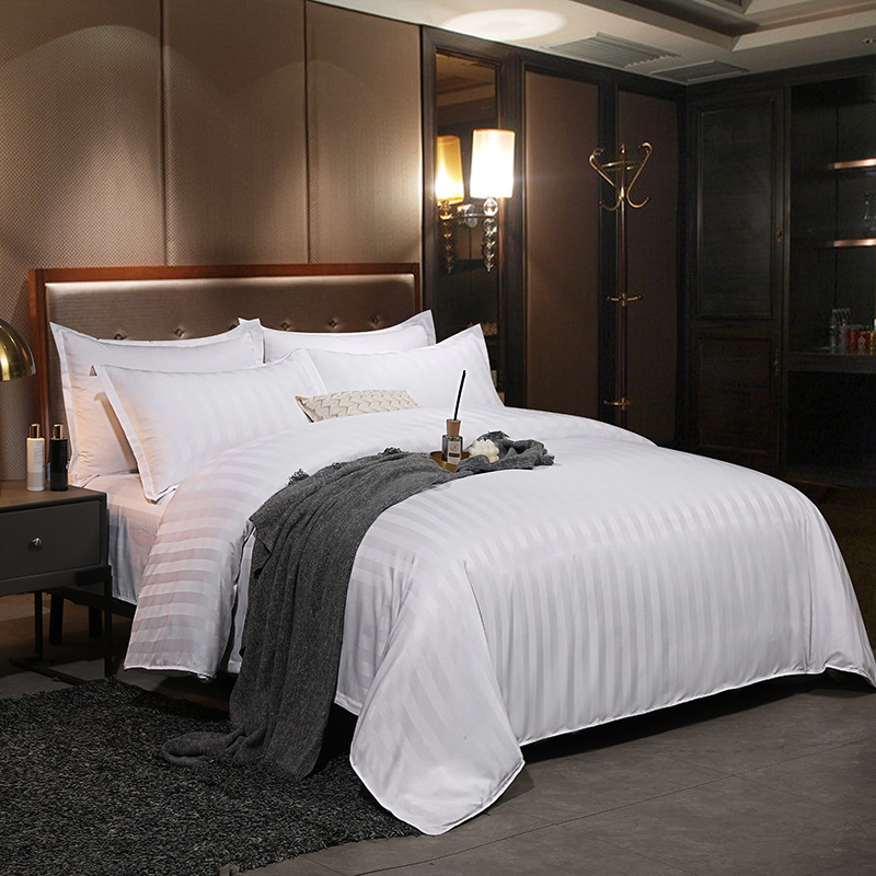 Luxury Hotel Collection 300tc 3cm Stripe White Hotel Bed Sheet Set