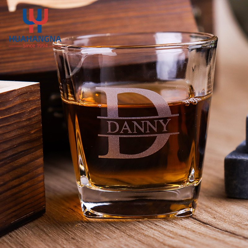 8 Reusable Granite Whisky Chilling Stones and Crystal Whiskey Rock Glass Gift Set in Wooden Box for Wedding