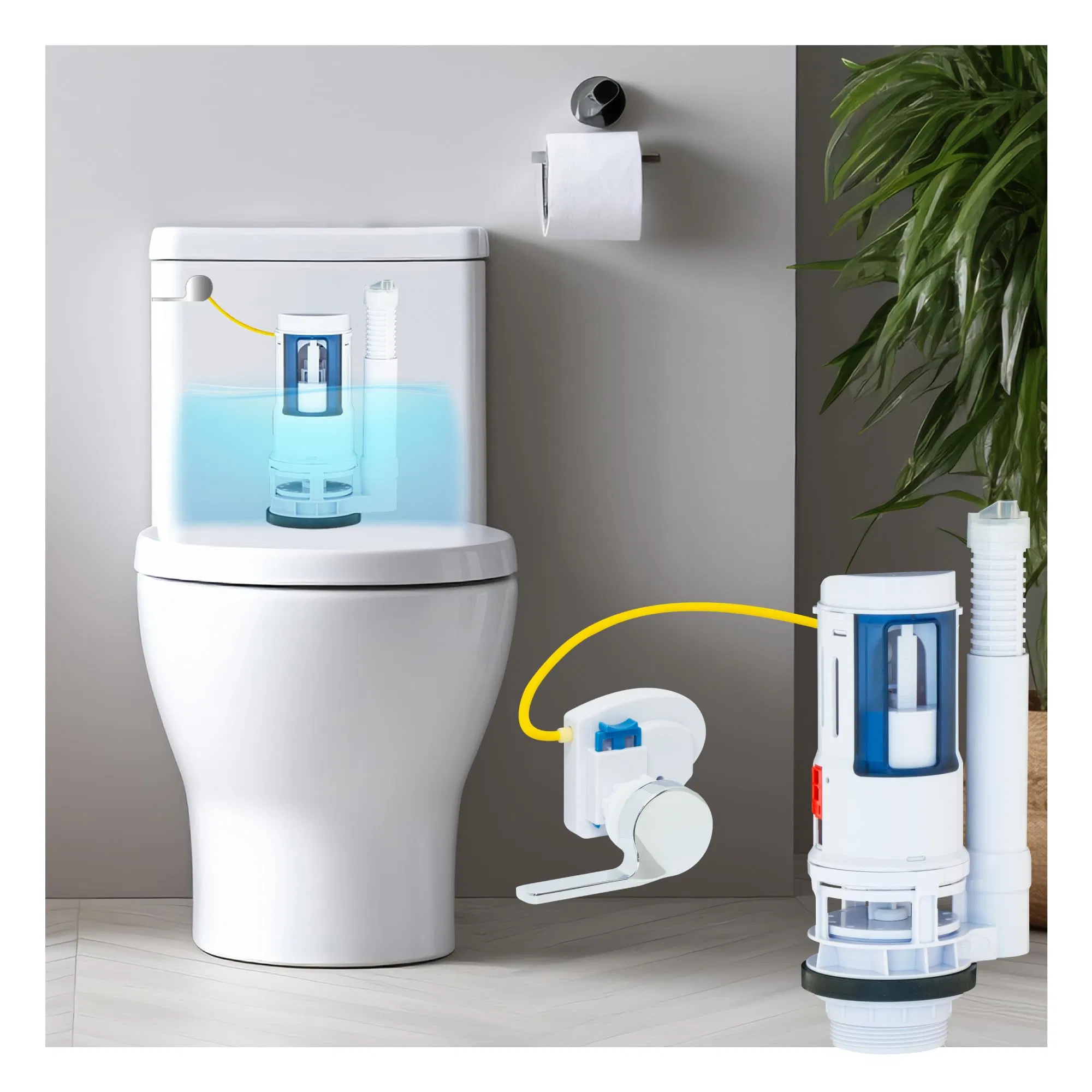 Complete Standard Toilet Parts Flush Valve Kit with Durable Metal Handle Converter