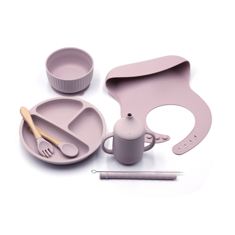 Silicone Baby Bib Cutlery Set Baby Silicone Bowl Cup Spoon Plate Bibs Silicone Baby Feeding Set