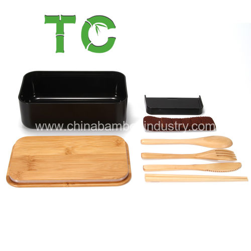 Bamboo Bento Lunch Box Japanese Lunch Containers with Wooden Cutlery Set