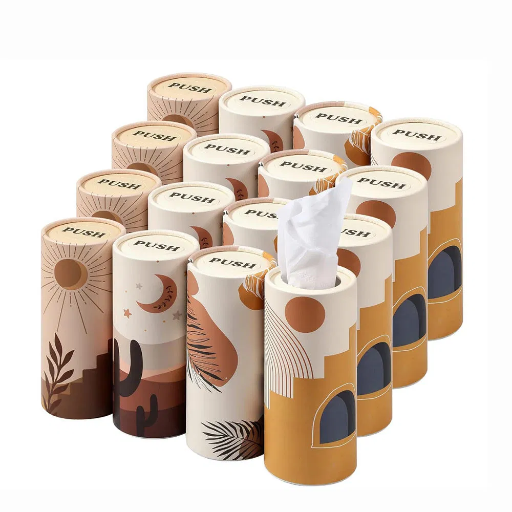 Eco Friendly 2ply 50sheets Car Holder Napkin Paper Facial Napkin Customized Logo Cylinder Car Tissue