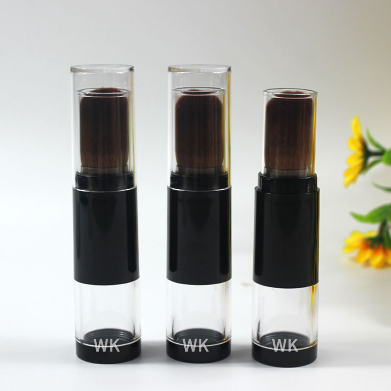 Vegan Synthetic Hair Flat Heel Retractable Refillable Makeup Powder Brush Cosmetic Loose Powder Container with Brush