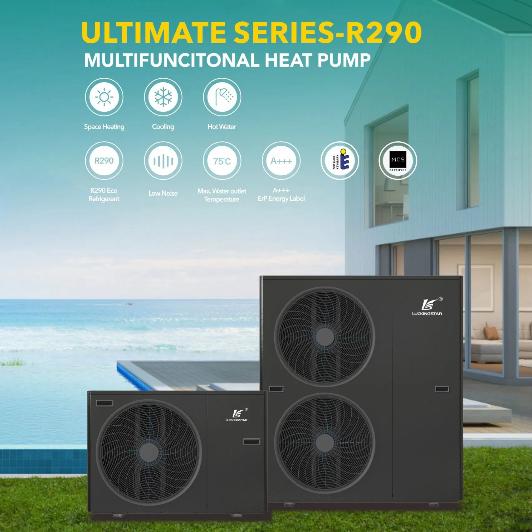 Multifunctional Propane Refrigerant Air to Water Monoblock DC Inverter R290 Heat Pump