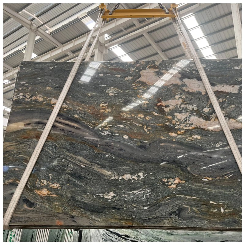 Brazilian Green Santorini Quartzite Slabs for Countertops and Tiles