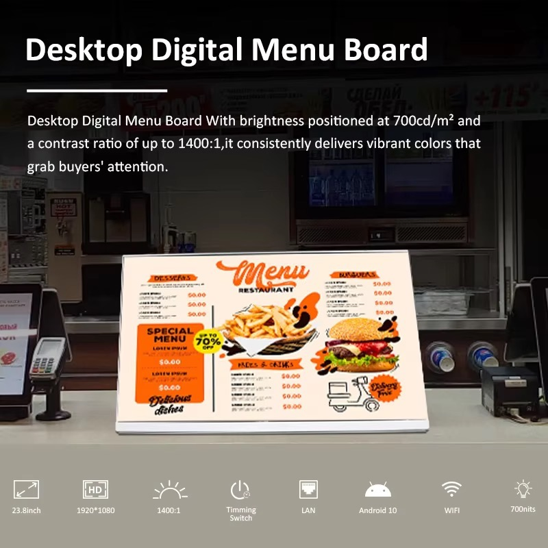 Windro 21.5 24 27'' L-Type Design Multi Points Touch Screen Tablet Food Menu Ads Table-Top Digital Display for Coffee Shop Restaurant