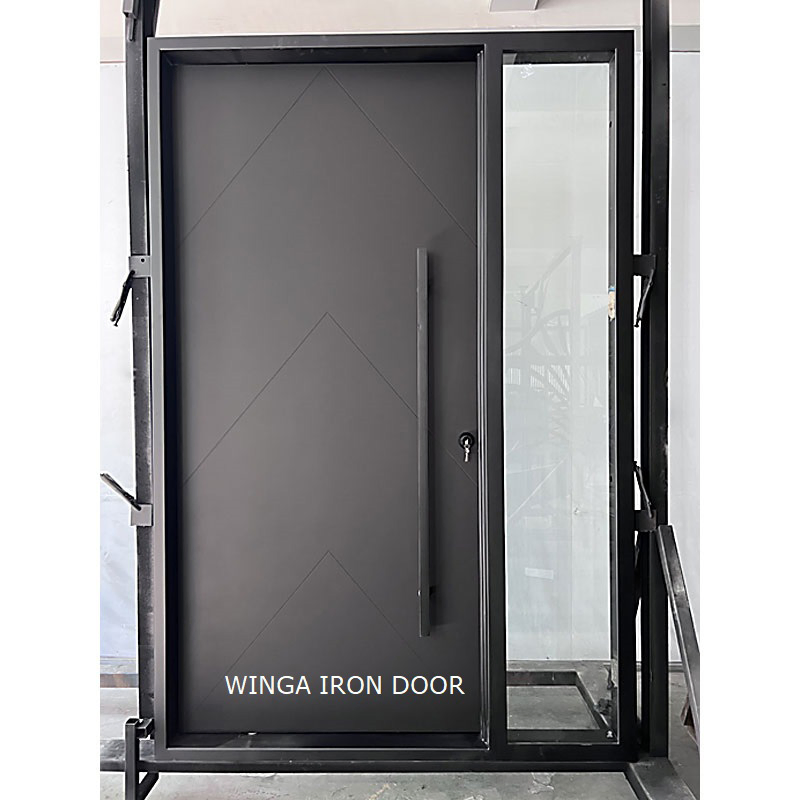 Popular Modern Style Entry Main Entrance Iron Tube Thermal Break Exterior Metal Steel Security Glass Pivot Door