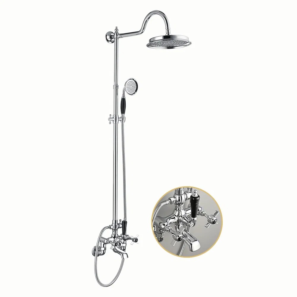 European Classic Style Brass Body Chrome Bathroom Shower Mixer Set Shower Faucet