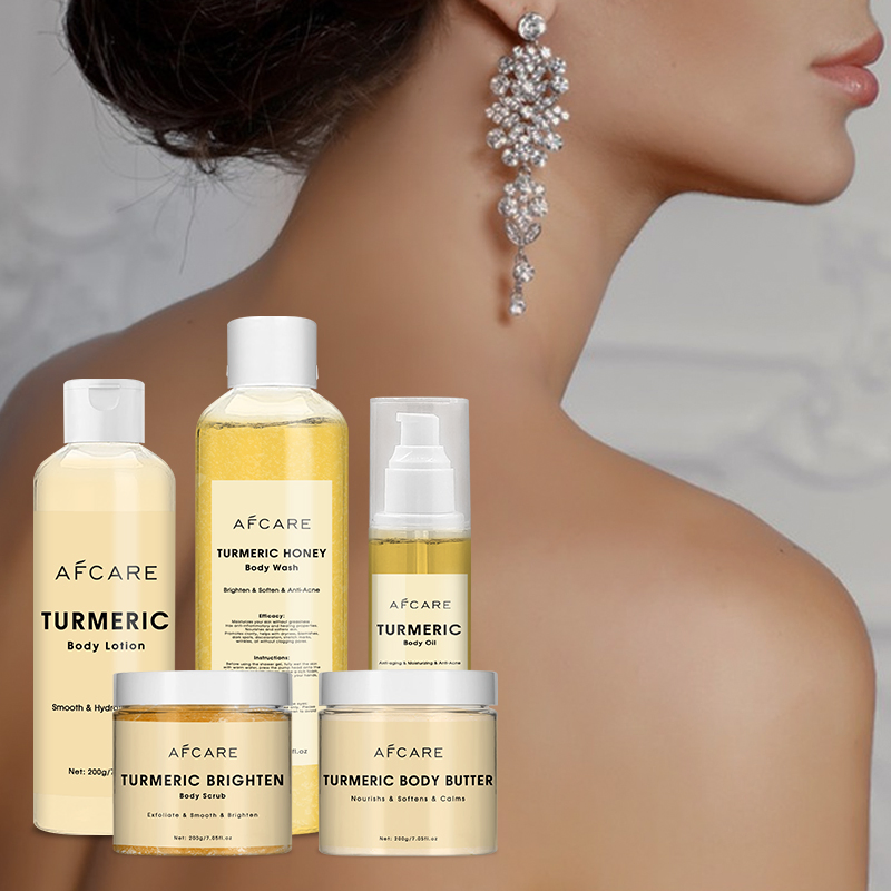 Private Label Nature Moisturizing Turmeric Body Care Set Cleansing Whitening Exfoliating