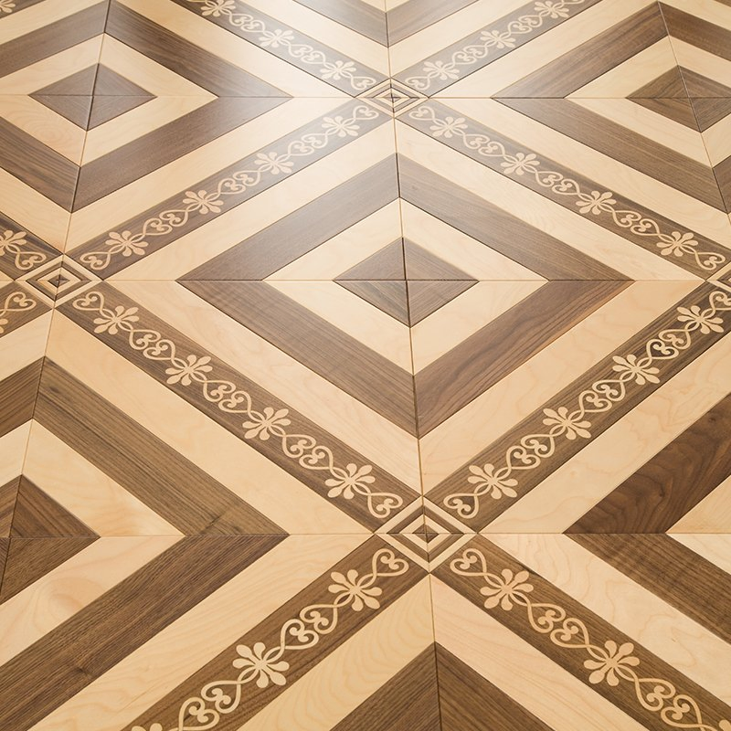 Artistic Parquet Flooring with Beaded Square Design