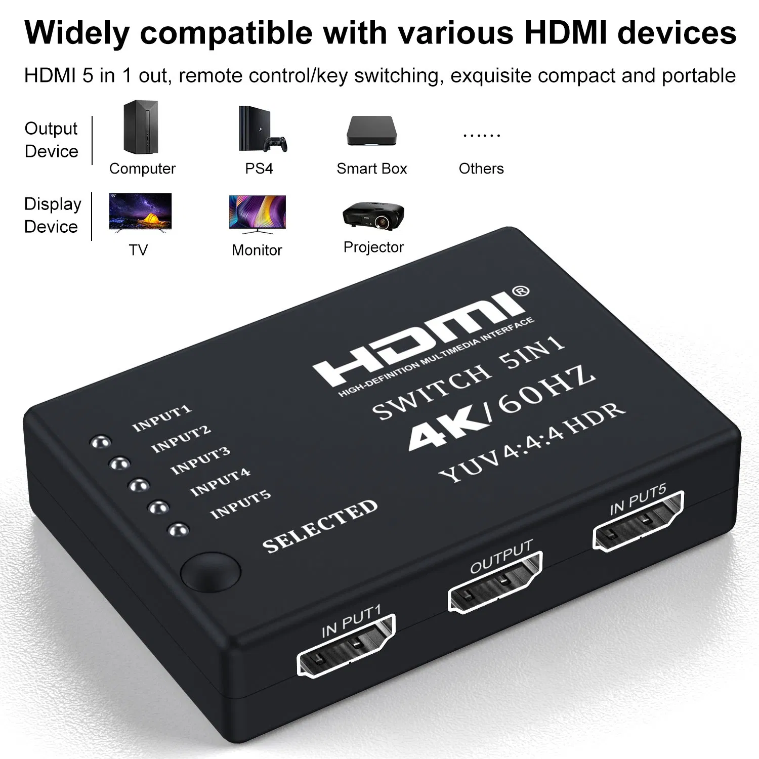 Коммутатор HDMI 5x1 4K 60Гц с пультом