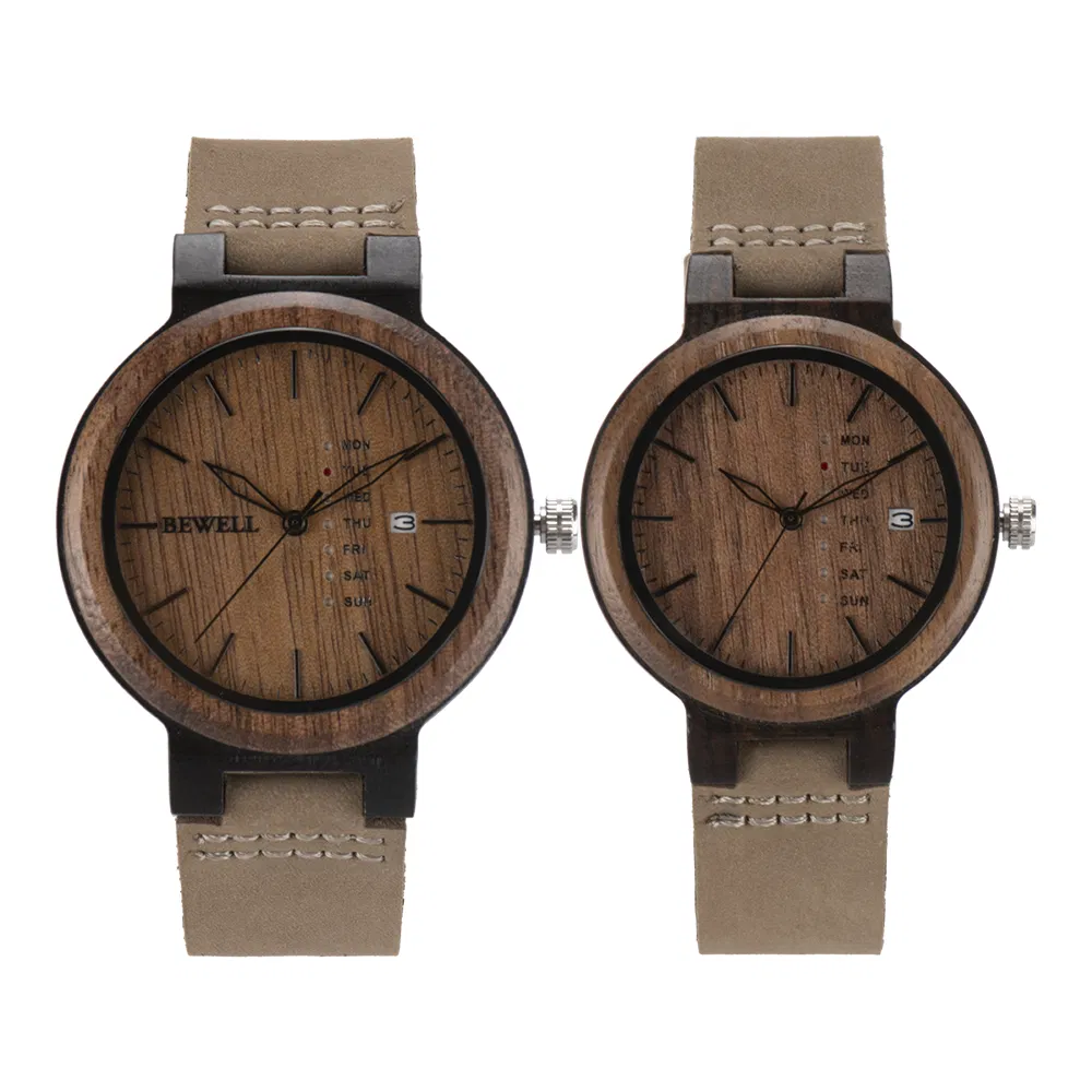 Manufacturer Natural Bamboo Handcrafted Wooden Watch Genuine Leather Strap