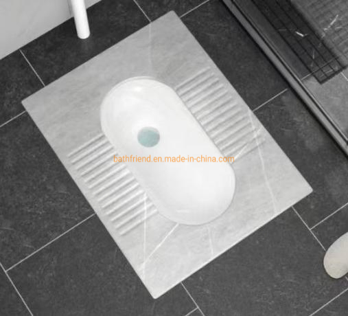Bathroom Random Pattern Wc Rock Slab Squatting Pan Toilet with S-Band Squat Pan