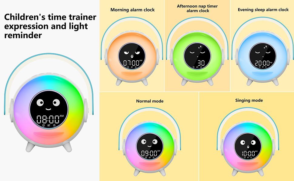 Rechargeable 1800mAh Alarm Clock for Kids Wake Clock for Kids Sleep Training Auto off Feature 9 Night Light Dual Alarm, Kids Alarm Clock