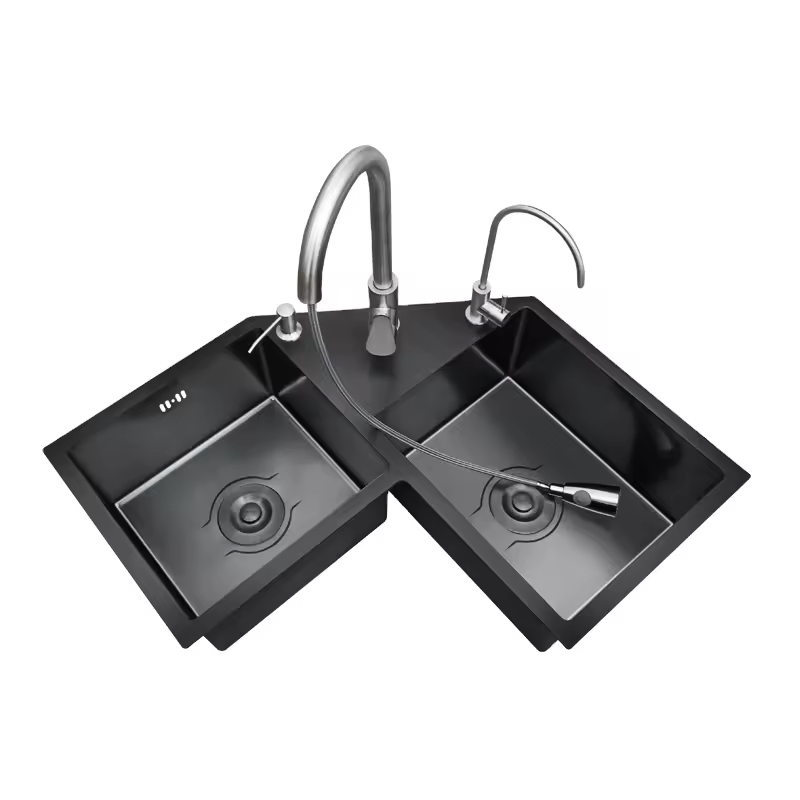 Corner Sink Stainless Steel Sink Handmade PVD Nano Black China Wholesale