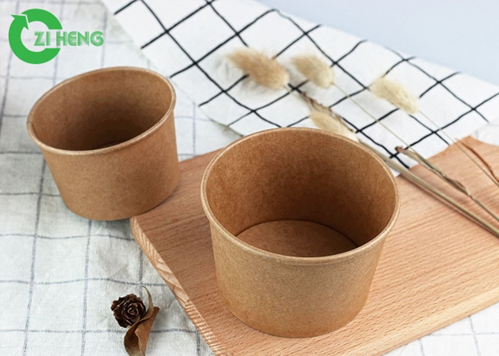Disposable Customized Biodegradable Kraft Paper Noodle Bowl with PE Coating