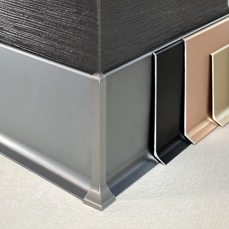 Aluminum Baseboard Skirting Kickboard, Brushed Aluminum Finishes Available Worldwide, Customizable