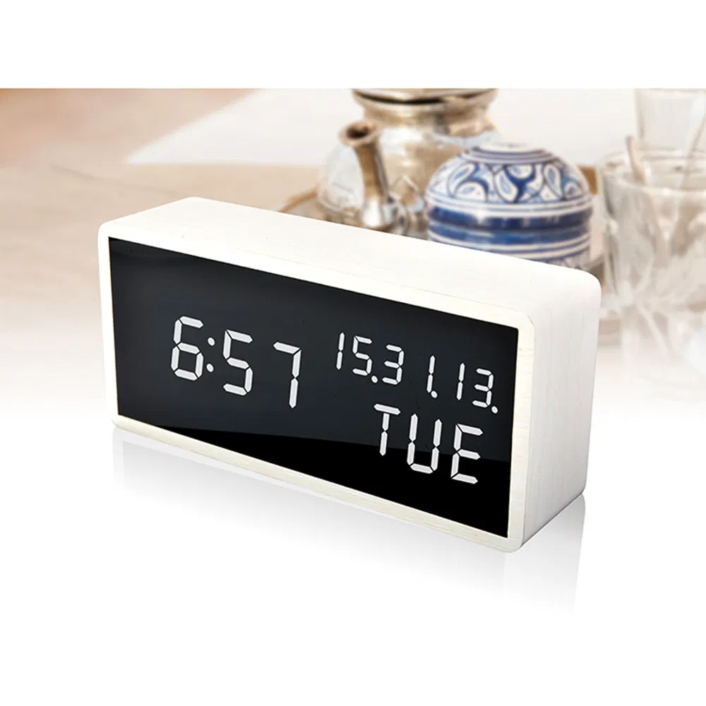 Table Calendar Acrylic Display LED Alarm Clock with Week Day