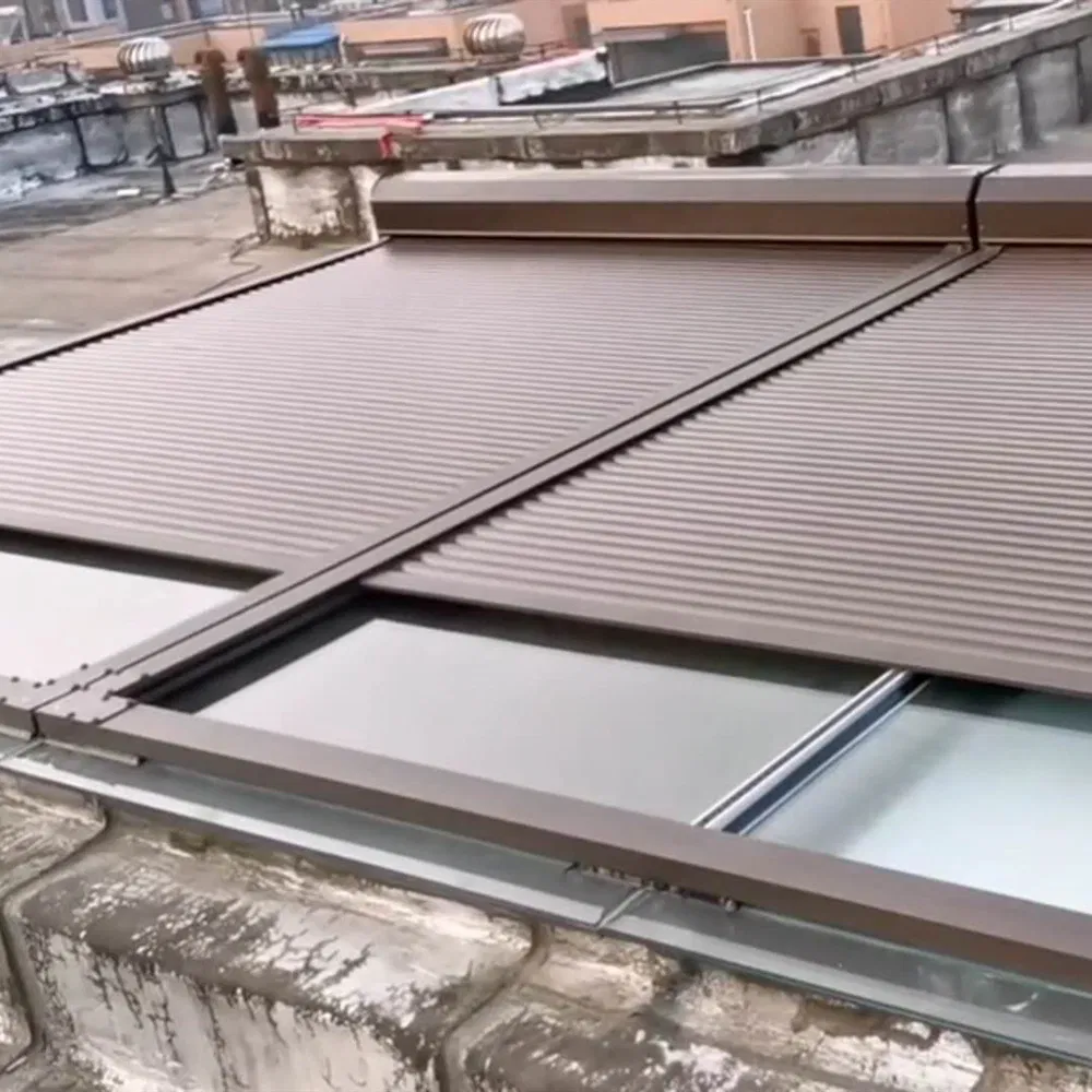 Electric Horizontal Aluminum Roller Shutter Installed on The Roof of The Glass House