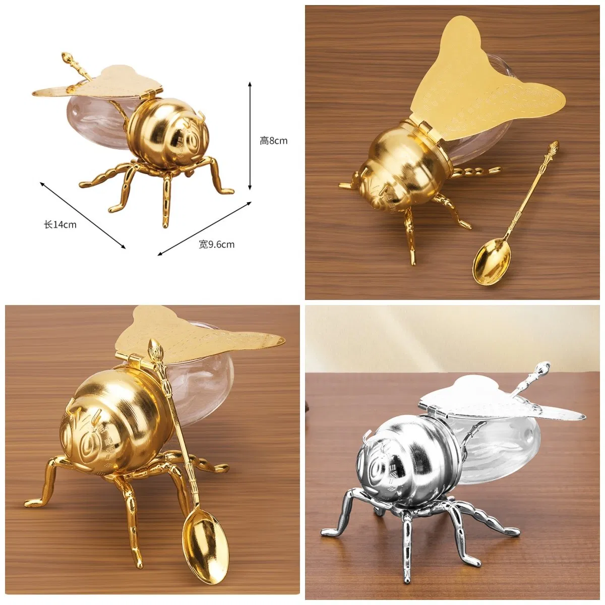 Bee Shape Electroplated Honey Jar Metal Seasoning Jar with Spoon