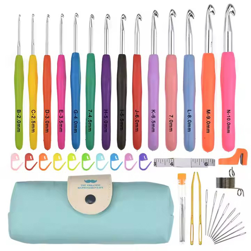 Premium 14-Piece Long Crochet Hook Set with Elegant Leather Case