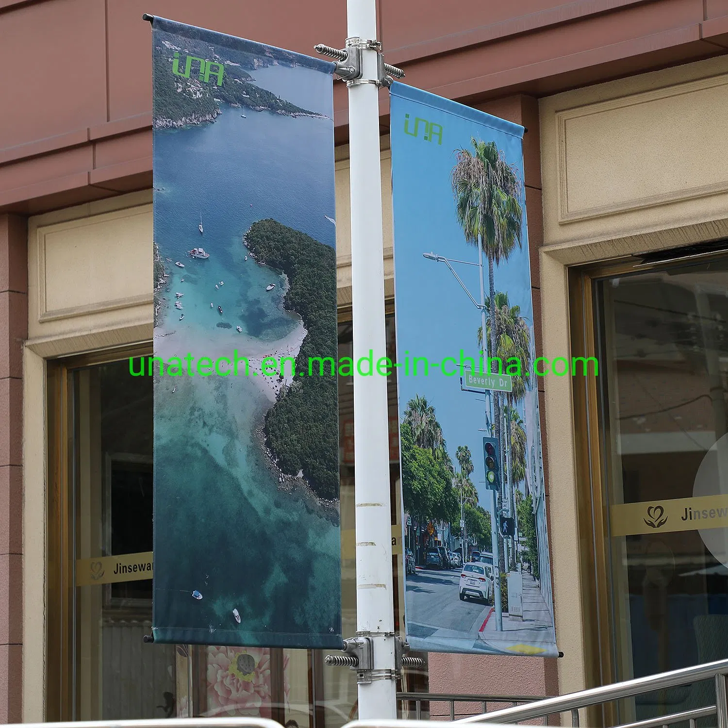 Street Lamp Pole Banner Stainless Steel Brackets Advertising Poster Rod