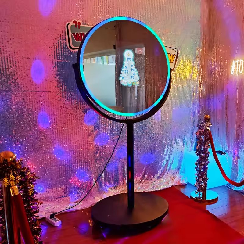 Customized Beauty Mirror Booth Round Oval Selfie Mirror Photo Booth with 23.8" Touch Screen
