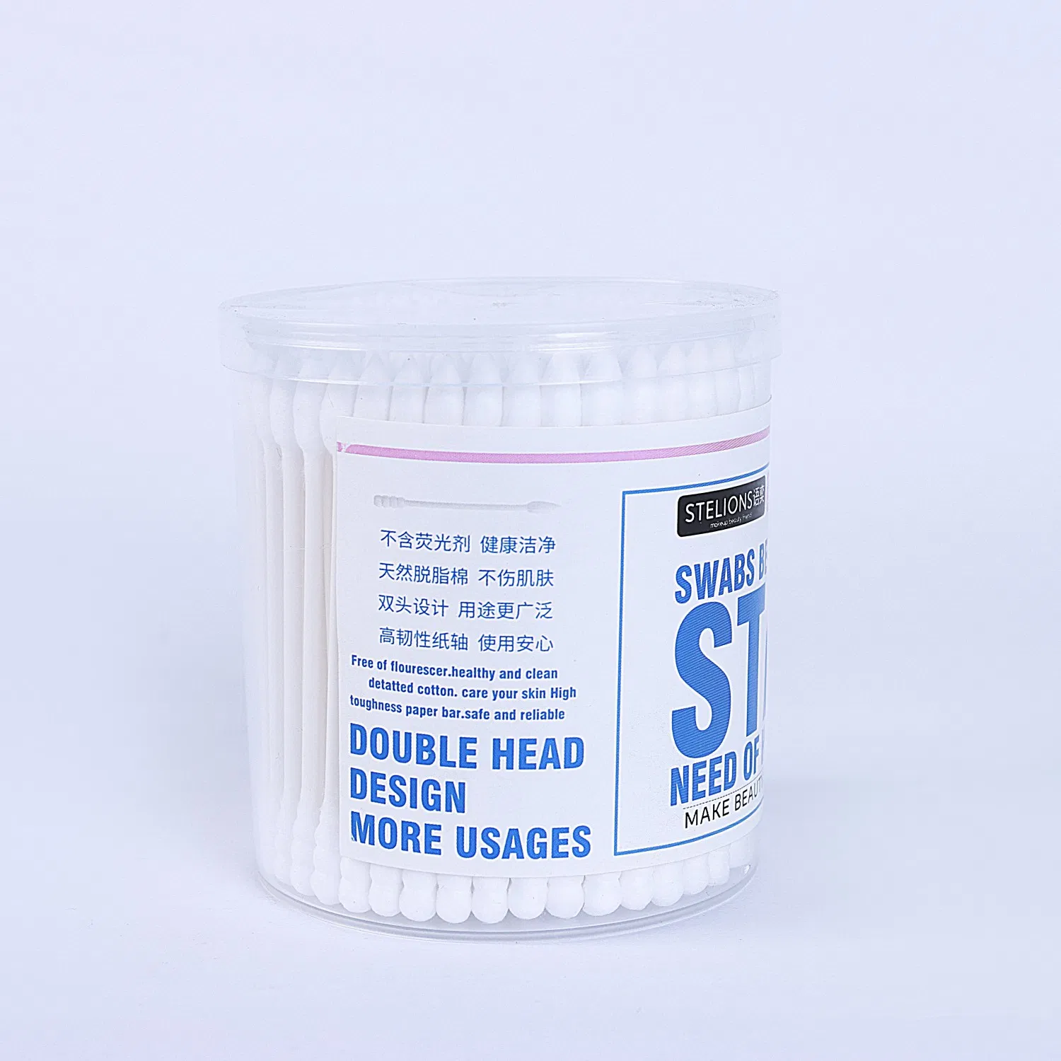 OEM Ear Cleaning Paper Round Jar Flat Lip 100PCS White Cotton Swabs