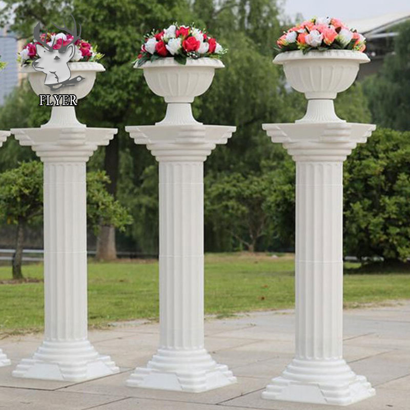 Outdoor Wedding Decoration White Fiberglass Hand Carved Resin Columns Pillars for Sale